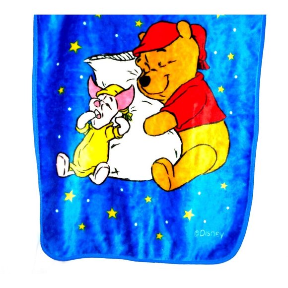VTG Winnie the Pooh & Piglet Sleeping Blue 30" x 42" baby Kids Fleece Blanket - Picture 3 of 4